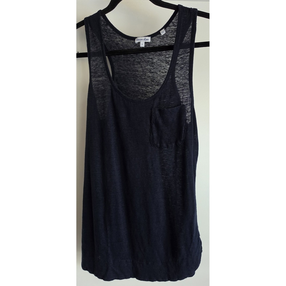 Steven Alan Linen Tank Top Size P Navy Solid Sleeveless Camisole Breathable